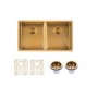 Aqu Brushed Gold Handmade Double Bowls Kitchen Sink 820*457*230 Aqu Brushed Gold Handmade Double Bowls Kitchen Sink 820*457*230